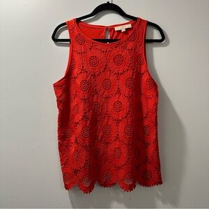 LOFT Red-Orange Sunflower lace Sleeveless Top